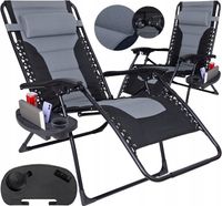 LEŻAK OGRODOWY składany Z PODUSZKĄ I WYPEŁNIENIEM miękki PLAŻOWY + STOLIK