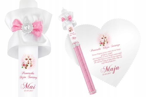 Biała szatka i świeca do Chrztu imię data WZORY na Arena.pl