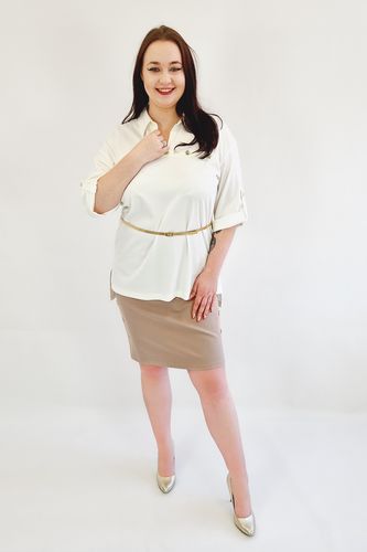 Elegancka Bluzka z Kołnierzykiem i Złotym Paskiem Biała 40 na Arena.pl