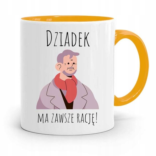 Kubek Żółty Dla Dziadka Dziadek Ma Zawsze Rację Z Nadrukiem Ze Zdjęciem zdjęcie 1