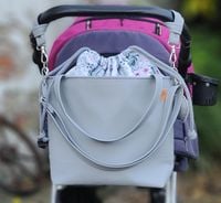 Torba do wózka szara duża pojemna z zaczepami i paskiem