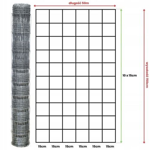 SIATKA LEŚNA 150/11/15 L - rolka 50m OCYNKOWANA do pola sady lasy na Arena.pl