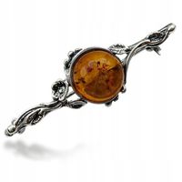 BROSZKA SREBRNA Z NATURALNYM BURSZTYNEM - koniak