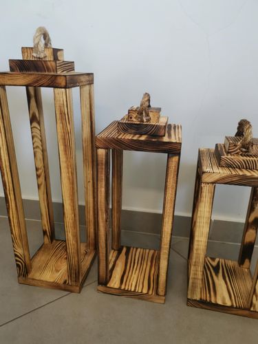 Zestaw 3 Lampionów 35 40 50 cm LAMPIONY DREWNIANE Baza pod stroik Dekor nr8 na Arena.pl