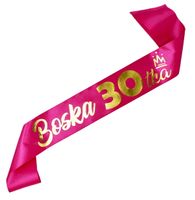 Boska 30-stka różowa szarfa ze złotym nadrukiem