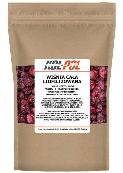 WIŚNIE LIOFILIZOWANE 100g Całe Owoce liofilizowane Wiśnia jakość Kol-Pol zdjęcie 2