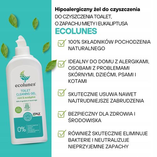 ECOLUNES ŻEL DO CZYSZCZENIE WC TOALET O ZAPACHU MIĘTY I EUKALIPTUSA 500 ML na Arena.pl