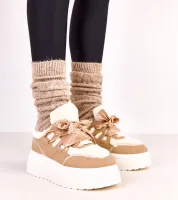 Beżowe sneakersy ocieplane na platformie Deena 40
