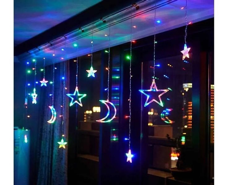 GWIAZDY KSIĘŻYC GIRLANDA NA OKNO KURTYNA LAMPKI 3m zdjęcie 2