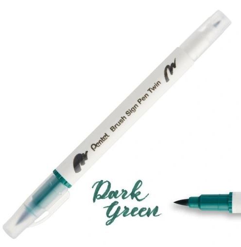 DWUSTRONNY PISAK PĘDZELKOWY DO KALIGRAFII DARK GREEN PENTEL zdjęcie 1
