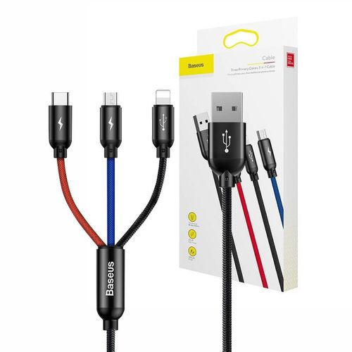 kabel usb baseus 3w1 usb-c / lightning / micro 3a 1.2m (czarny) na Arena.pl