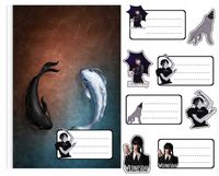 NAKLEJKI NA ZESZYT ZESZYTY NALEPKA 8szt - WEDNESDAY WIELE WZORÓW + GRATIS