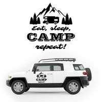 NAKLEJKA NA BOK AUTA dekoracyjna góry las napis KAMPER camper samochód 50cm