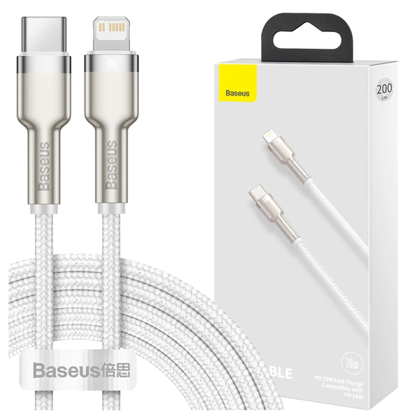 kabel usb-c do lightning baseus cafule, pd, 20w, 2m (biały) zdjęcie 1