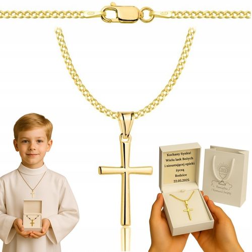 ZŁOTY ŁAŃCUSZEK NA CHRZEST CHRZCINY Z KRZYŻYKIEM PR 925 585 GRAWER PAMIĄTKA na Arena.pl