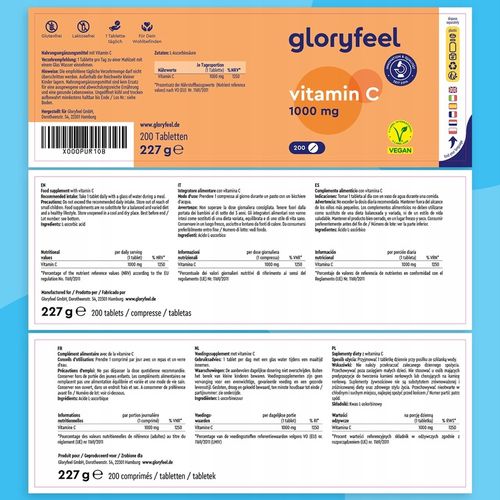 WITAMINA C 1000mg KWAS ASKORBINOWY odporność vegan 200 tabletek gloryfeel na Arena.pl