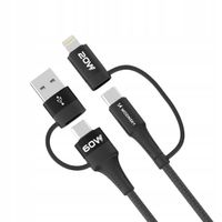 2 x Kabel Wozinsky WNBAA 4w1 2x USB-C 1x USB-A 1x Lightning 60W 1 m - czarn