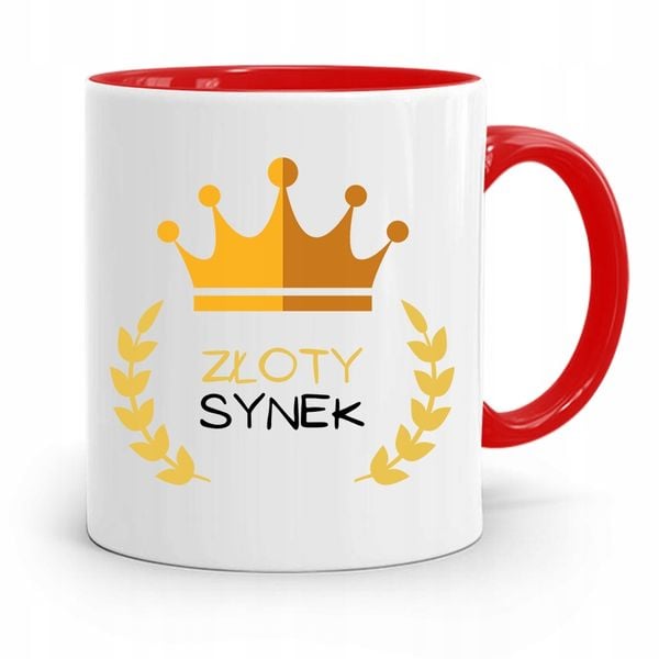 Kubek Czerwony Prezent Dla Syna Złoty Synek Z Nadrukiem Ze Zdjęciem zdjęcie 1