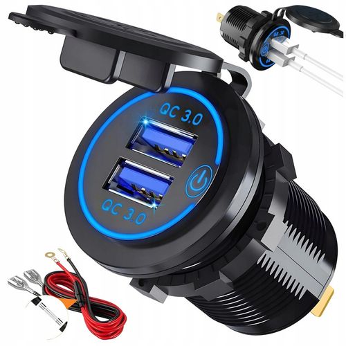 PODWÓJNA ŁADOWARKA SAMOCHODOWA GNIAZDO ZAPALNICZKI MONTAŻOWE 2x USB 5V 2.1A na Arena.pl