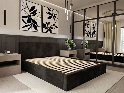 ŁÓŻKO TAPICEROWANE DO SYPIALNI 120x200 ŁÓŻKO PODWÓJNE Z POJEMNIKIEM CZARNE na Arena.pl