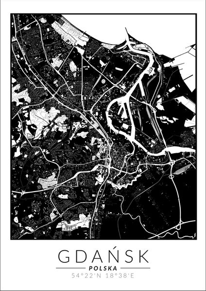 Gdańsk mapa invert - plakat 61x91,5 cm zdjęcie 1