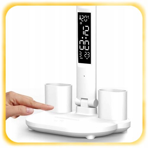 PODWÓJNA LAMPKA BIURKOWA LED Z ORGANIZEREM WYŚWIETLACZEM TEMP ZEGAR na Arena.pl