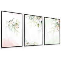 Zestaw 3x Plakat W Ramie Akwarelowe LIŚCIE Kwiaty Styl Boho 60cm x 80cm