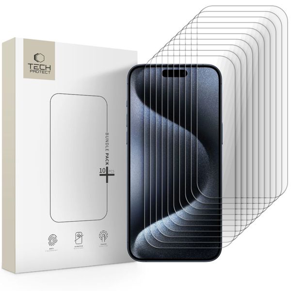 szkło hartowane tech-protect bundle 10-pack iphone 15 pro max clear zdjęcie 1