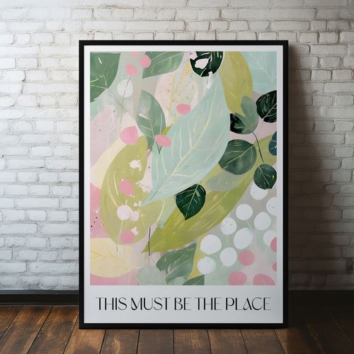 Plakat w ramce zielone liście kompozycja 50x70 cm w czarnej ramie na Arena.pl