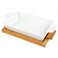 2 x Naczynie ceramiczne żaroodporne podstawa bambusowa do zapiekania na pre