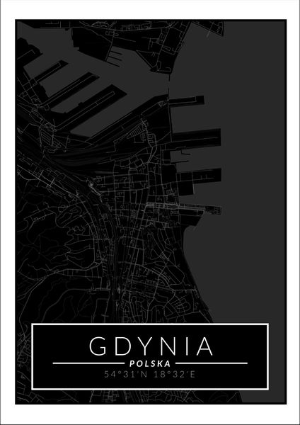 Gdynia mapa dark - plakat 70x100 cm zdjęcie 1