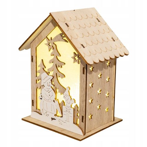 Lampion adwentowy drewniany na roraty z latarenką LED domek podświetlany 16 na Arena.pl