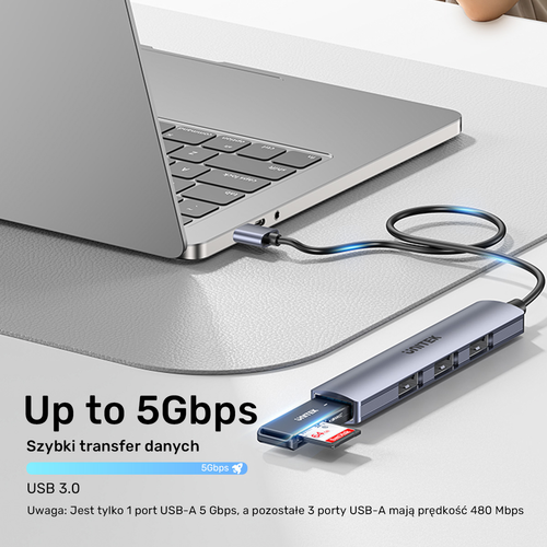 Unitek Kompaktowy hub USB-A 4 w 1 1x 5 Gbps 3x 480 Mbps na Arena.pl