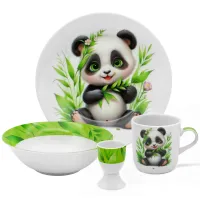 ZESTAW PORCELANOWY DZIECIĘCY OBIADOWY BELLA FIORE PANDA  X 4 EL.