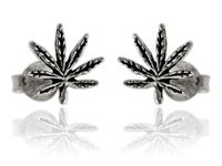 OKSYDOWANE SREBRNE KOLCZYKI LISTKI MARIHUANY MARY