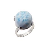 Pierścionek regulowany z okrągłym Larimarem w srebrze rodowanym