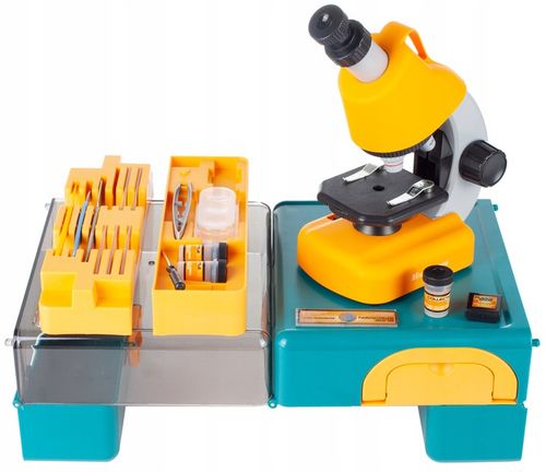 MIKROSKOP NAUKOWY ZABAWKA DLA DZIECI Z AKCESORIAMI W WALIZCE 640X na Arena.pl