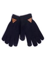 Rękawiczki chłopięce pięciopalczaste czarne z naszywką 20 YOCLUB