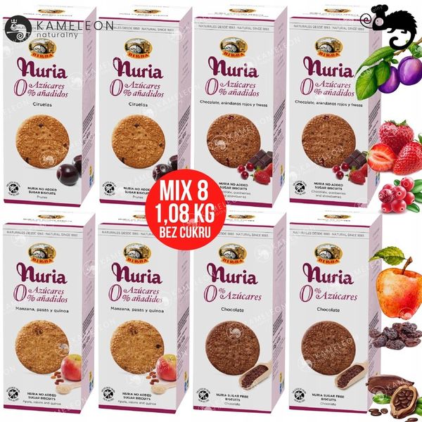 BIRBA Nuria CIASTKA HERBATNIKI PRZEKĄSKA mix SMAKÓW BEZ CUKRU 135gx8 1,08KG zdjęcie 1