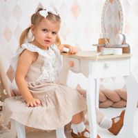 Drewniana Toaletka Zabawka dla Dzieci z Taboretem Akcesoriami Rozwijająca