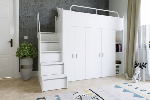 Łóżko piętrowe JSM2 90x200 + duża szafa i otwarty regał szary kolor na Arena.pl