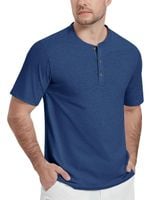 Koszulka męska Henley bawełniana t-shirt bez kołnierzyka niebieska S 71자