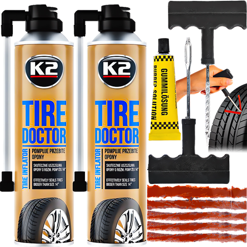 K2 TIRE DOKTOR 400ML x2 + ZESTAW NAPRAWCZY DO OPON DO NAPRAWY OPON KLEJ na Arena.pl