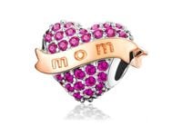 Rodowany srebrny charms do pandora serce heart mama mother mom cyrkonie srebro 925 GS230