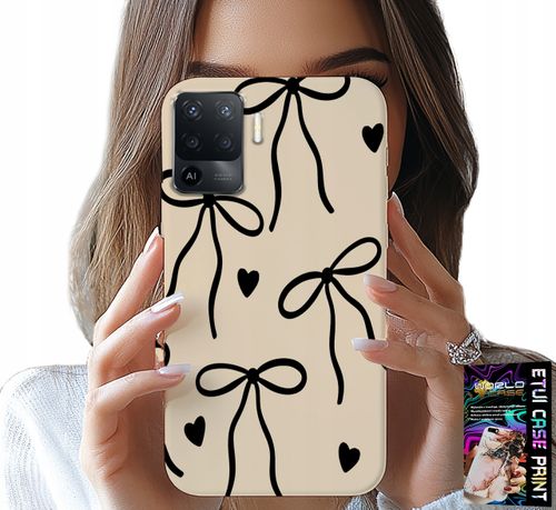 ETUI DO OPPO F19 PRO - BEŻOWE KOKARDKI WSTĄŻKA MODNE WZORY na Arena.pl
