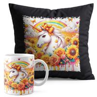 ZESTAW KUBEK + PODUSZKA CZARNA - JEDNOROŻEC UNICORN KOŃ