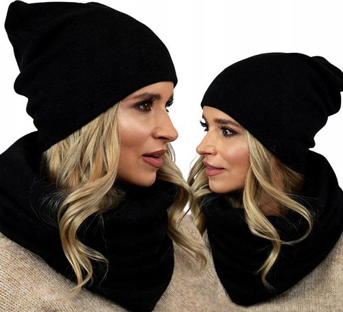 POLSKI Komplet CZAPKA + KOMIN Tunel Szal - CZARNY komplet damski na na Arena.pl