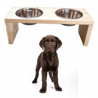 STOJAK PODWÓJNY NA MISKI DLA PSA DREWNIANY L