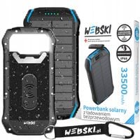 PANCERNY POWER BANK SOLARNY 33500 mAh WODOODPORNY INDUKCJA USB-C 4x USB