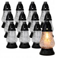 Znicz szklany na grób 12 szt duży biały lampion 19cm z wkładem palenia